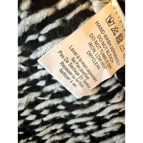 Boho Fringe Kimono Duster Cardigan Aztec Print Black White Knit Sweater - Picture 7 of 11